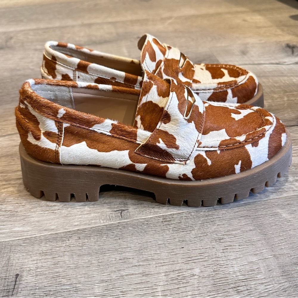 Steve Madden Brown and White Cowhide Chunky Loafers